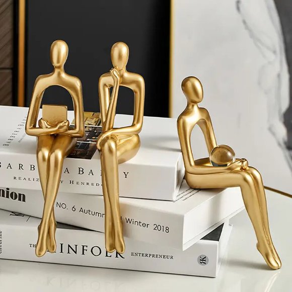 Set of 4 Golden Abstract Sitting Sculptures - Creative and Modern Art Pi… - Picture 3 of 9